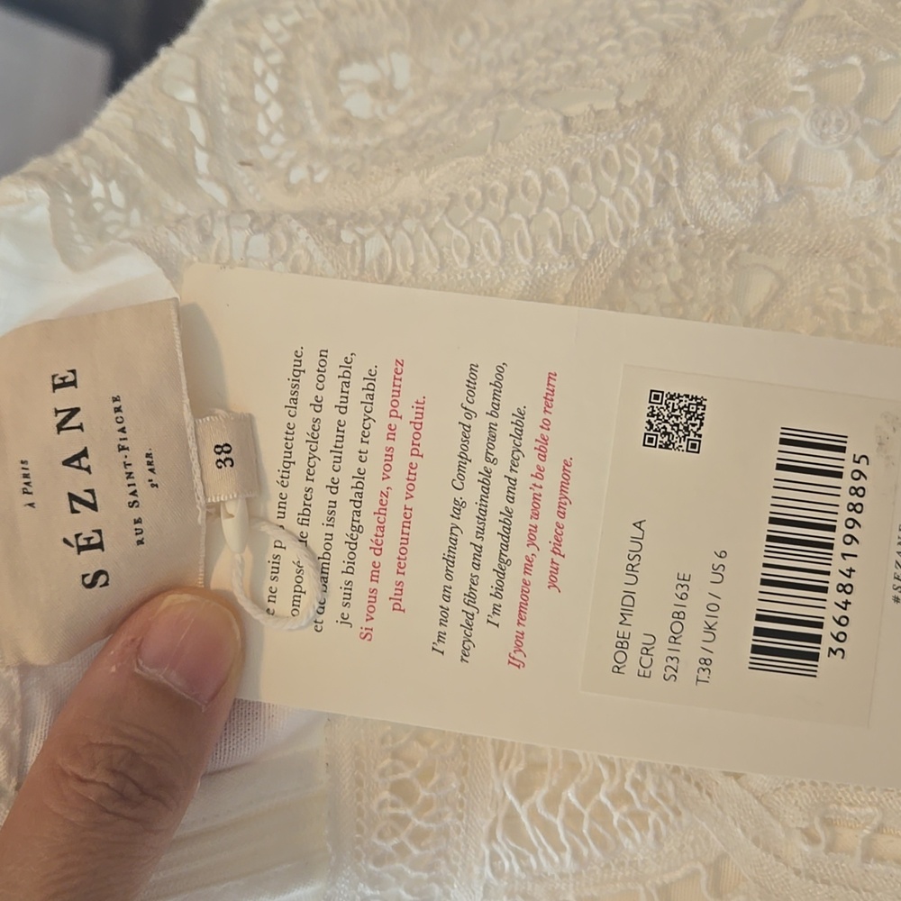 Sezane Ursula Cream Midi Dress with Lace Detail - Picture 4 of 6